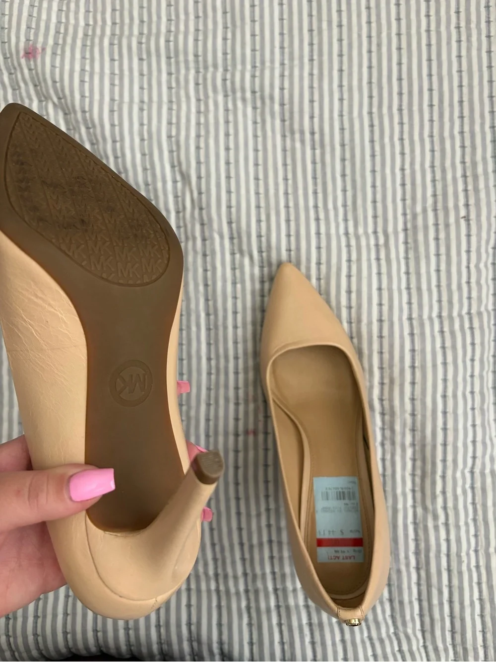 Michael Kors Beige Pointed-Toe Leather Flats